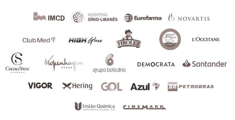 Principais Clientes Atendidos: Cacau Show, Santander, Gol etc